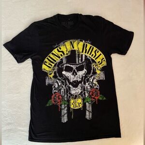 Guns N' Roses 85 Graphic T-Shirt Skull Roses Band Tee Black Medium